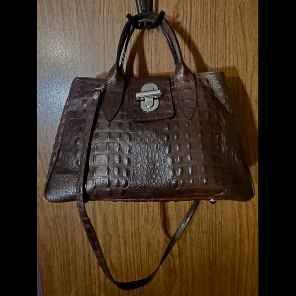 Vintage Italian Textured Leather Satchel Handbag